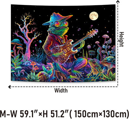 Galoker Blacklight Frog Tapestry Fantasy Neon Mushroom Tapestries UV Reactive Plant Floral Wall Tapestry Galaxy Space Tapestries Wall Hanging for Home Decor(H51.2×W59.1 inches)