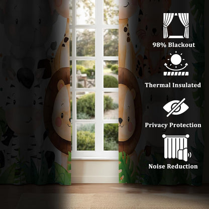 Renaiss 42 x 63 Inch Safari Animal Blackout Curtains for Kids Bedroom Tropical Rainforest Lions Tigers Elephants Giraffes African Jungle Plant Print Curtain Drapes for Baby Nursery Room Decor 2 Panels