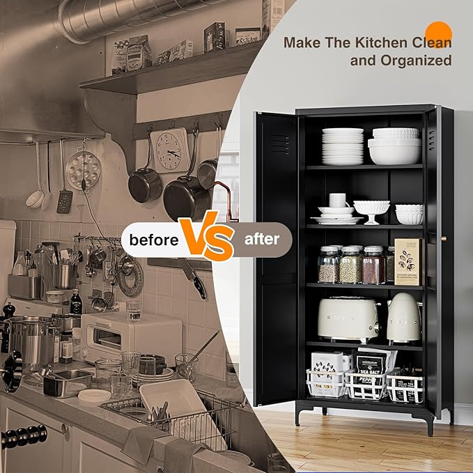 Yizosh Metal Pantry Cabinet, Tall Kitchen Pantry Storage Cabinet - Image 7