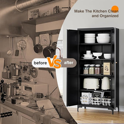 Yizosh Metal Pantry Cabinet, Tall Kitchen Pantry Storage Cabinet - Image 7