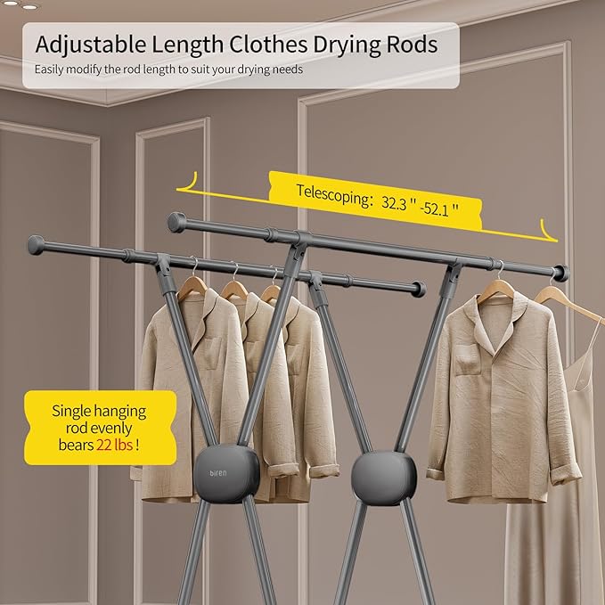 BIREN Clothes Drying Rack Heavy Duty Clothing Racks Foldable Laundry Rack Two - Image 3