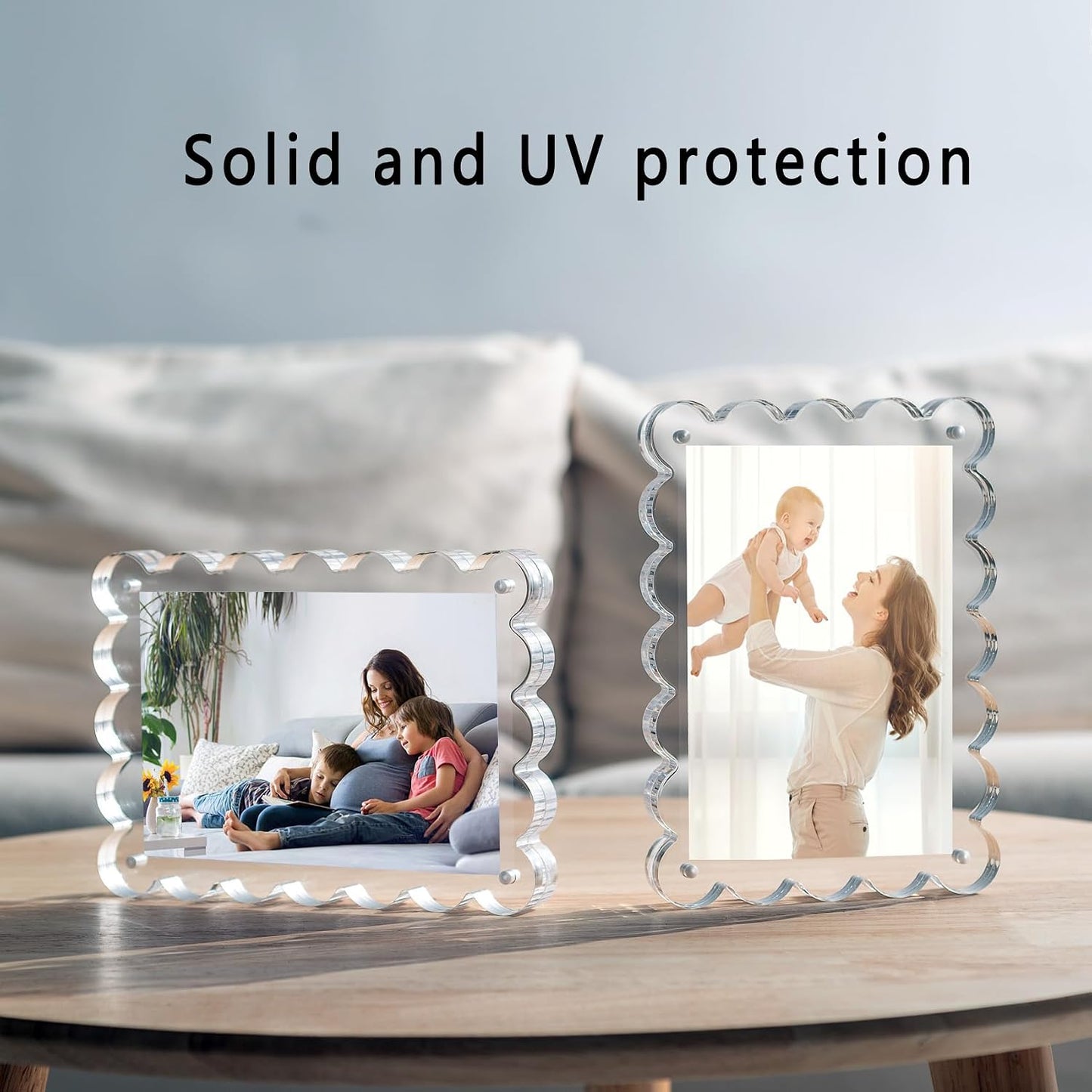 Chivalral 3 Pack 4x6 Acrylic Picture Frame, Double-Sided Tabletop Display | Scalloped Edge Design,10+10mmThick,Magnetic Photo Frames,Horizontal/Vertical,Gift for Birthday Wedding Anniversary,Home decor