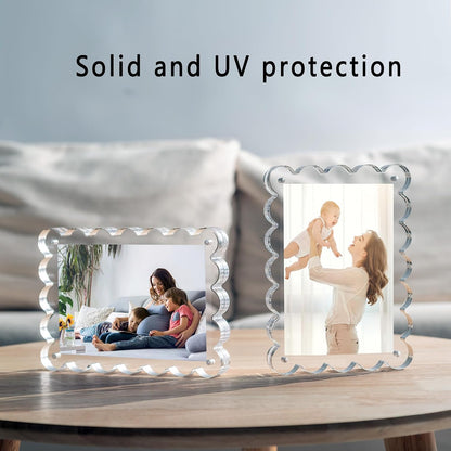 Chivalral 3 Pack 4x6 Acrylic Picture Frame, Double-Sided Tabletop Display | Scalloped Edge Design,10+10mmThick,Magnetic Photo Frames,Horizontal/Vertical,Gift for Birthday Wedding Anniversary,Home decor
