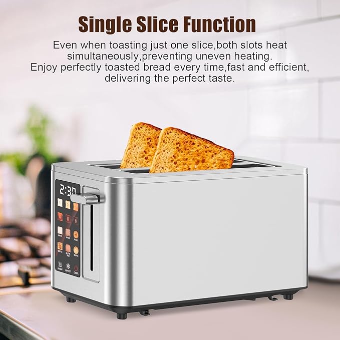 Touch Screen Toaster 2 Slice, Stainless Steel Toasters Digital Timer 2 Slot - Image 9