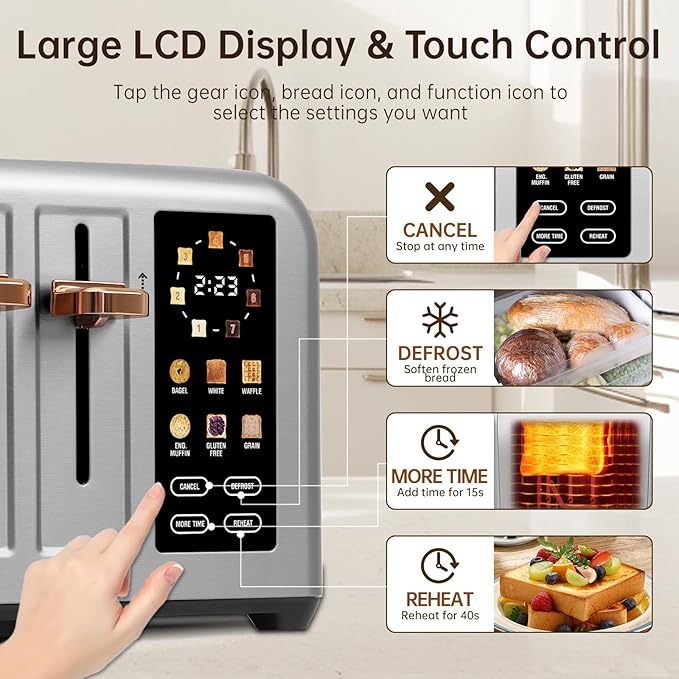 SEEDEEM Toaster 4 Slice, Stainless Steel, Touch Screen - Image 5