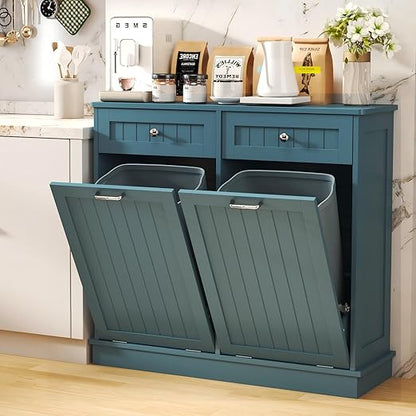Tilt Out Trash Cabinet with Double Hidden Trash Can Holder, Kitchen Free - Image 4