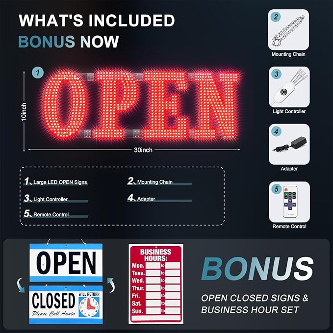 30" x 10" Large LED Open Signs - Image 6