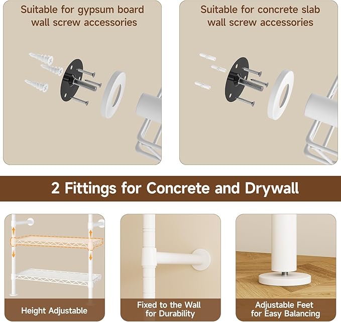 ONBRILL H3 Wall Mounted Closet System, Expandable Industrial Pipe Clothes Rack - Image 7