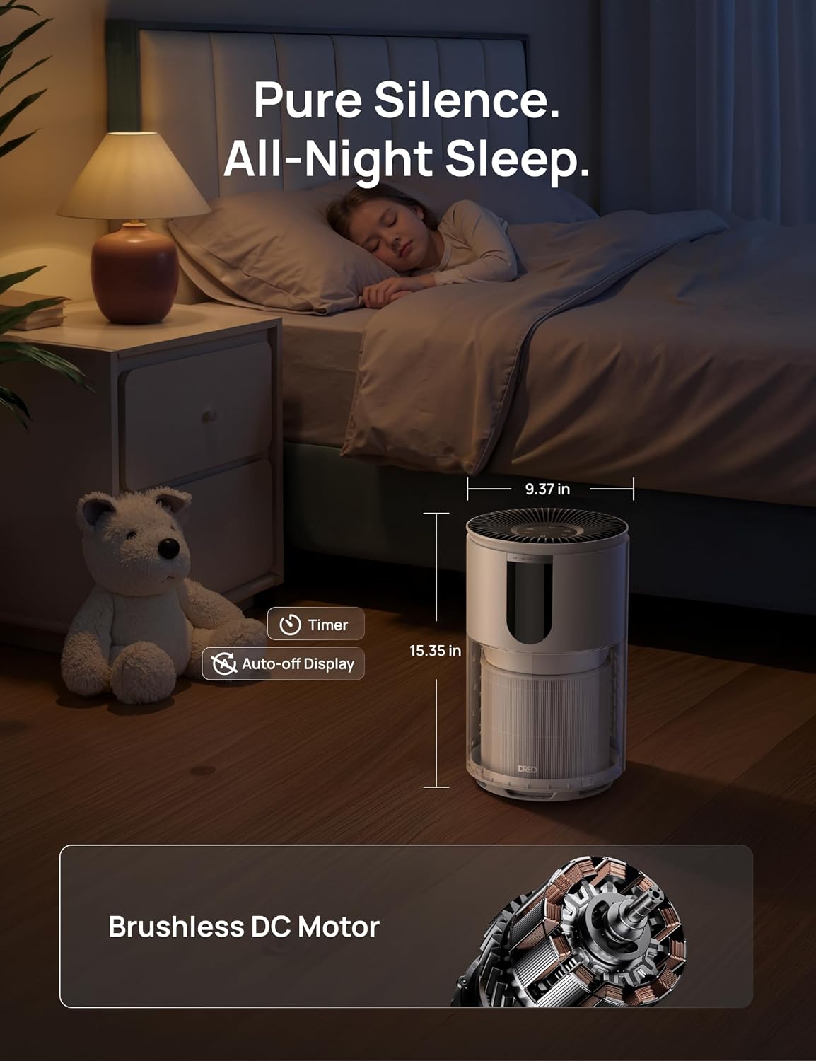 dreo air purifier for home, up to 1176, front angle view
