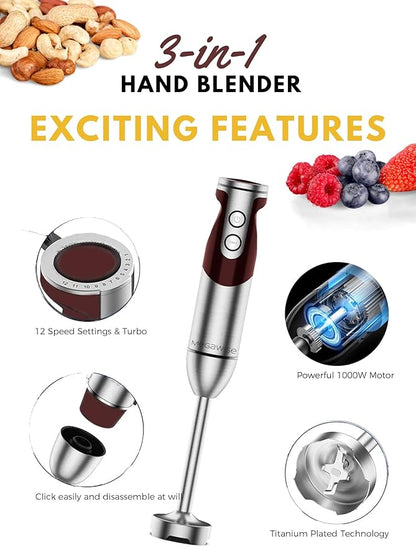 Megawise 3-in-1 Hand Blender – 12-Speed, Includes Powerful Blender Stick - Image 5