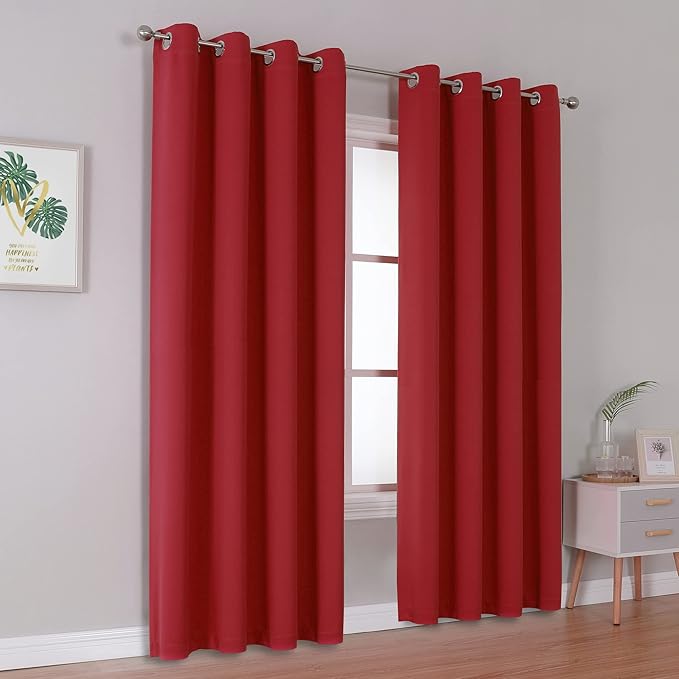 DUALIFE Red Curtains for Bedroom 84 Inches Long Room Darkening Blackout Drapes - Image 2