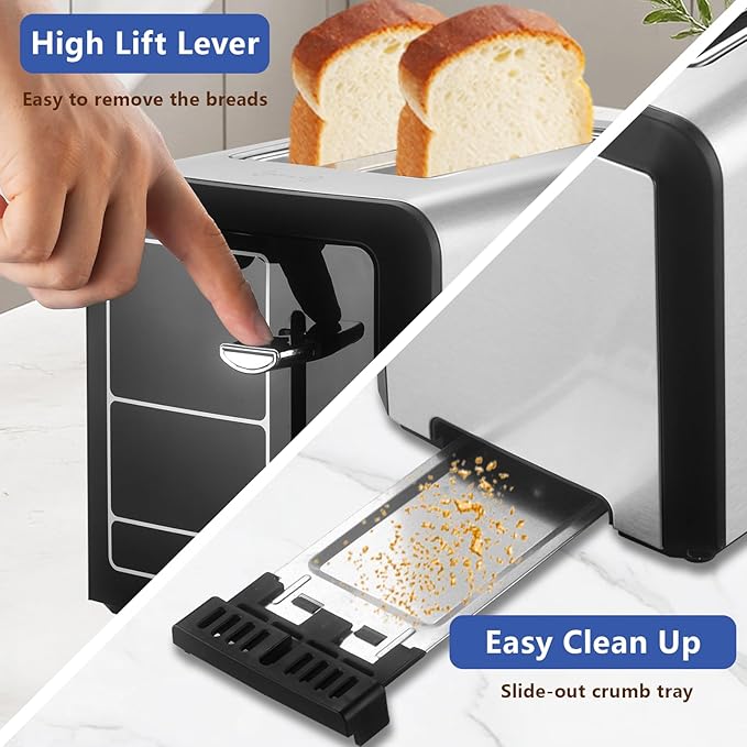 Touch Screen Toaster 2 Slice, Smart Digital Toasters, 6 Browning Levels & 6 - Image 8