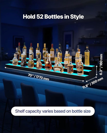 VEVOR LED Lighted Liquor Bottle Display, 3 Tier 70 Inch, Illuminated Home Bar - Image 3