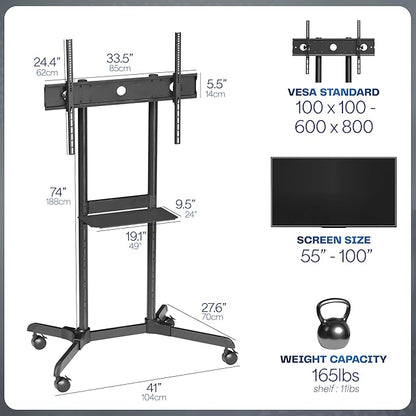 VIVO Mobile TV Cart for 55 to 100 inch Screens up to 165 lbs, LCD LED OLED 4K - Image 3