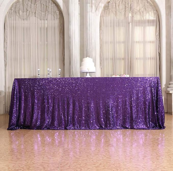 SquarePie Sequin Tablecloth 60 x 120 Inch Purple Sparkly Table Cloth for Hall...