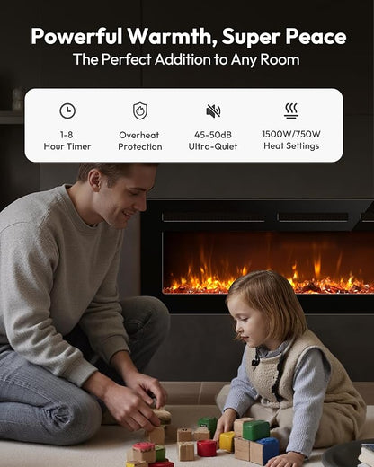 EUHOMY 60 Inch Electric Fireplace Recessed Wall Mounted - Image 4