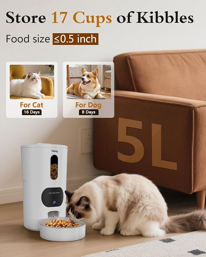 Yakry Automatic Cat Feeder - 5G WiFi Easy Setup App Control Cat Dry Food - Image 7