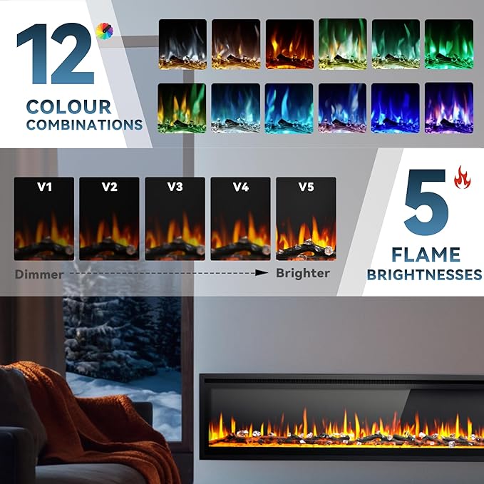 EUHOMY 73 Inch Electric Fireplace Recessed Wall Mounted Freestanding - Image 3