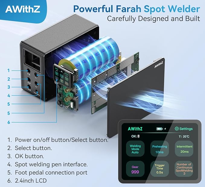 Battery Spot Welder, AWithZ 29.2 KW Capacitor Spot Welder, 2-in-1 Automatic & - Image 5