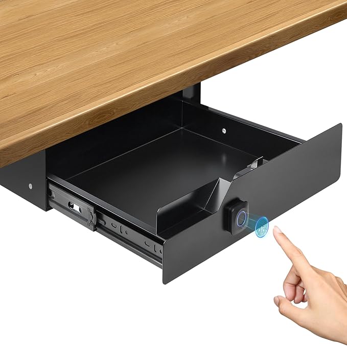 Under Desk Drawer Storage with Fingerprint Lock, Slide Out Metal Organizer by CiaoStilista