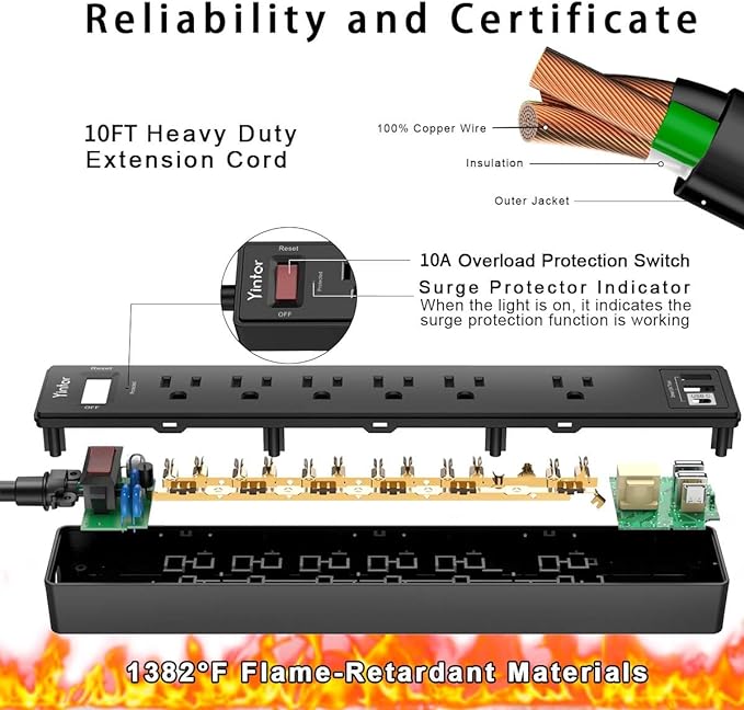 10 Ft Power Strip Surge Protector - Image 6