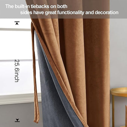 JIUZHEN Gold Brown Velvet Curtains 84 inches Blackout Curtains - Image 3