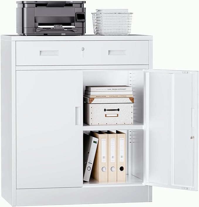 Metal Storage Cabinets with Drawer, Small White Steel File Cabinet by TaskStorz