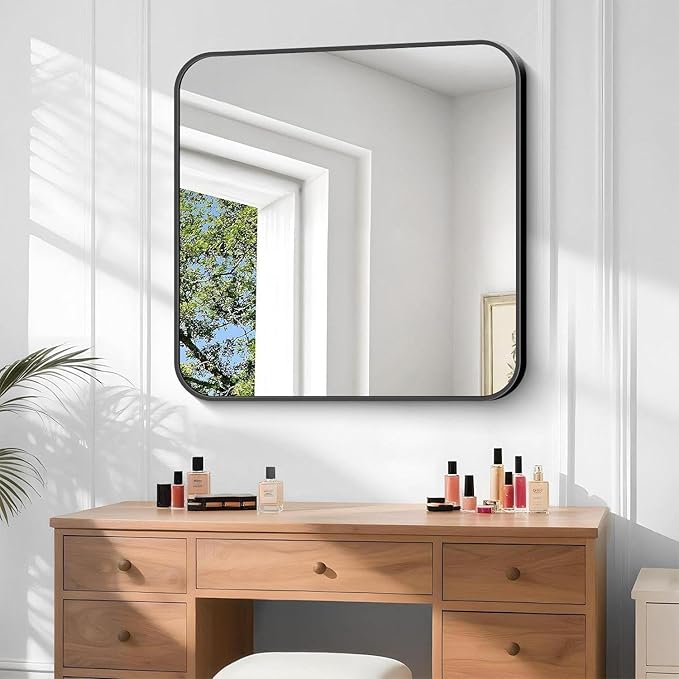 Bathroom Mirror, 40 x 36 inch Black Rectangle Wall Mirror, Metal Frame - Image 3