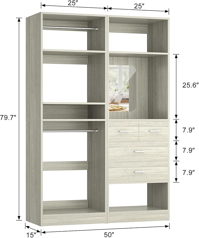 Unikito 50” Closet System with 4 Drawers, 4.2FT Wood Closet Organizer with - Image 7