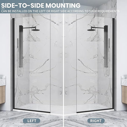 Matte Black Bathroom Shower Glass Door Panel, 5/16" Thick Clear Tempered Glass - Image 6
