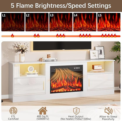 Fireplace TV Stand with 23" Electric Fireplace Heater Up to 80" TVs, Modern - Image 4