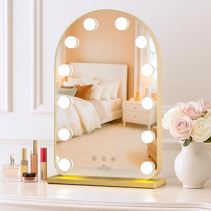LUXFURNI Vanity Mirror with Lights, 20.5" L x 13" W Arched LED Makeup Mirror by LUXFURNI