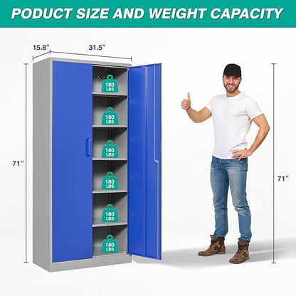 Metal Cabinet with 5 Adjustable Shelves, 6 Tier Garage Storage Cabinet with Lock - Image 2