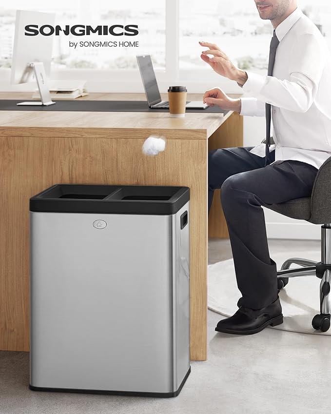 SONGMICS 2 x 6.6 Gallon Open Top Trash Can, Dual Compartment Garbage Can - Image 2