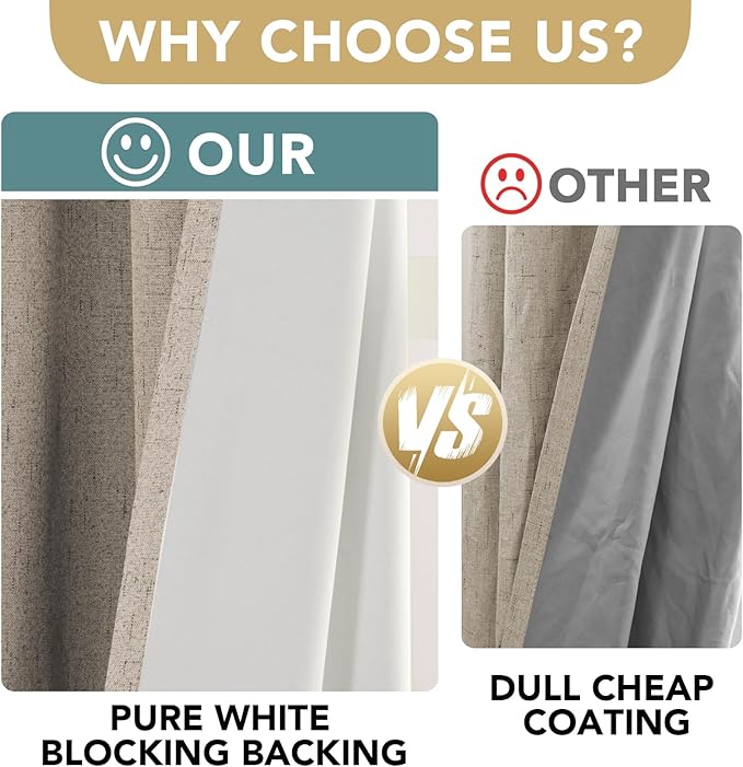 H.VERSAILTEX Linen Blackout Curtains Durable Thick Textured Linen Look 100% - Image 3
