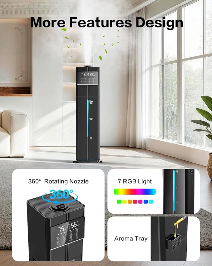 Cool Mist Humidifiers for Large Room, Ultrasonic 2.4Gal 9L Quiet Top-Fill - Image 6