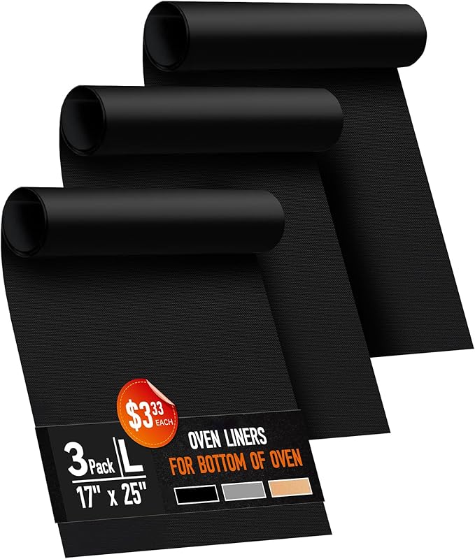 3 Pack Oven Liners for Bottom of Oven, 17x25" Large Heavy Duty Non-Stick by Buself
