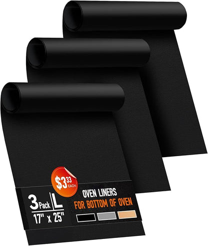 3 Pack Oven Liners for Bottom of Oven, 17x25" Large Heavy Duty Non-Stick by Buself