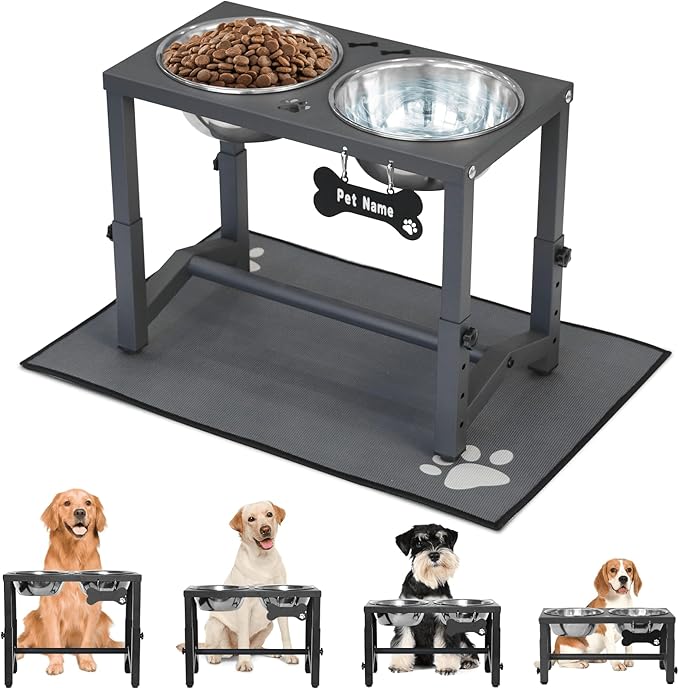 Elevated Dog Bowls, 4 Height Adjustable Metal Raised Bowl Stand by FLODOMIXHOME