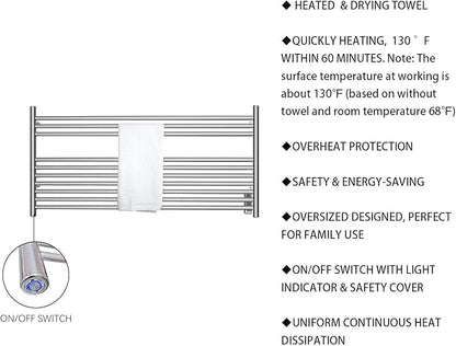 HEATGENE Towel Warmer 10 Bar Towel Dryer Wall-Mounted Plug-in Bath Towel Heater - Image 4