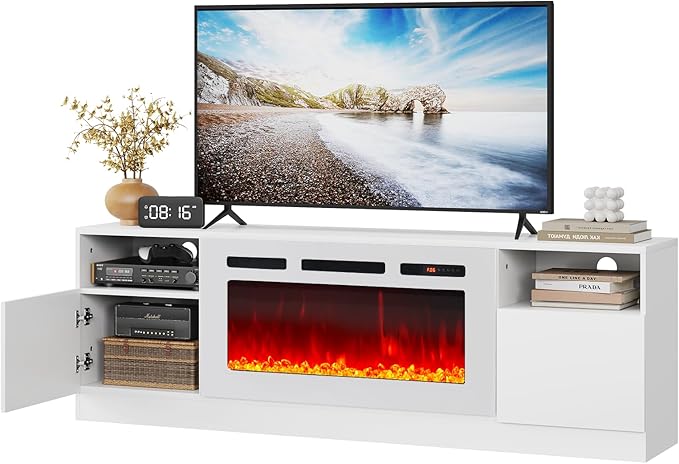Fireplace TV Stand with Two Hinged Doors - Image 6