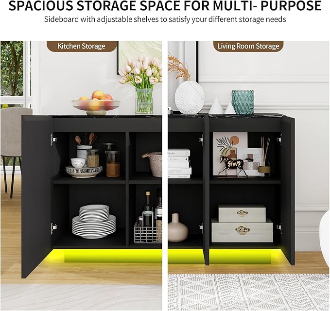 47" Black Fluted Sideboard Buffet Cabinet - Image 9