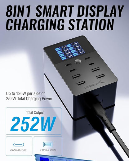 SABRENT Charger, 252W 8-Port Desktop Charging Station w/Real-Time LCD Display - Image 2