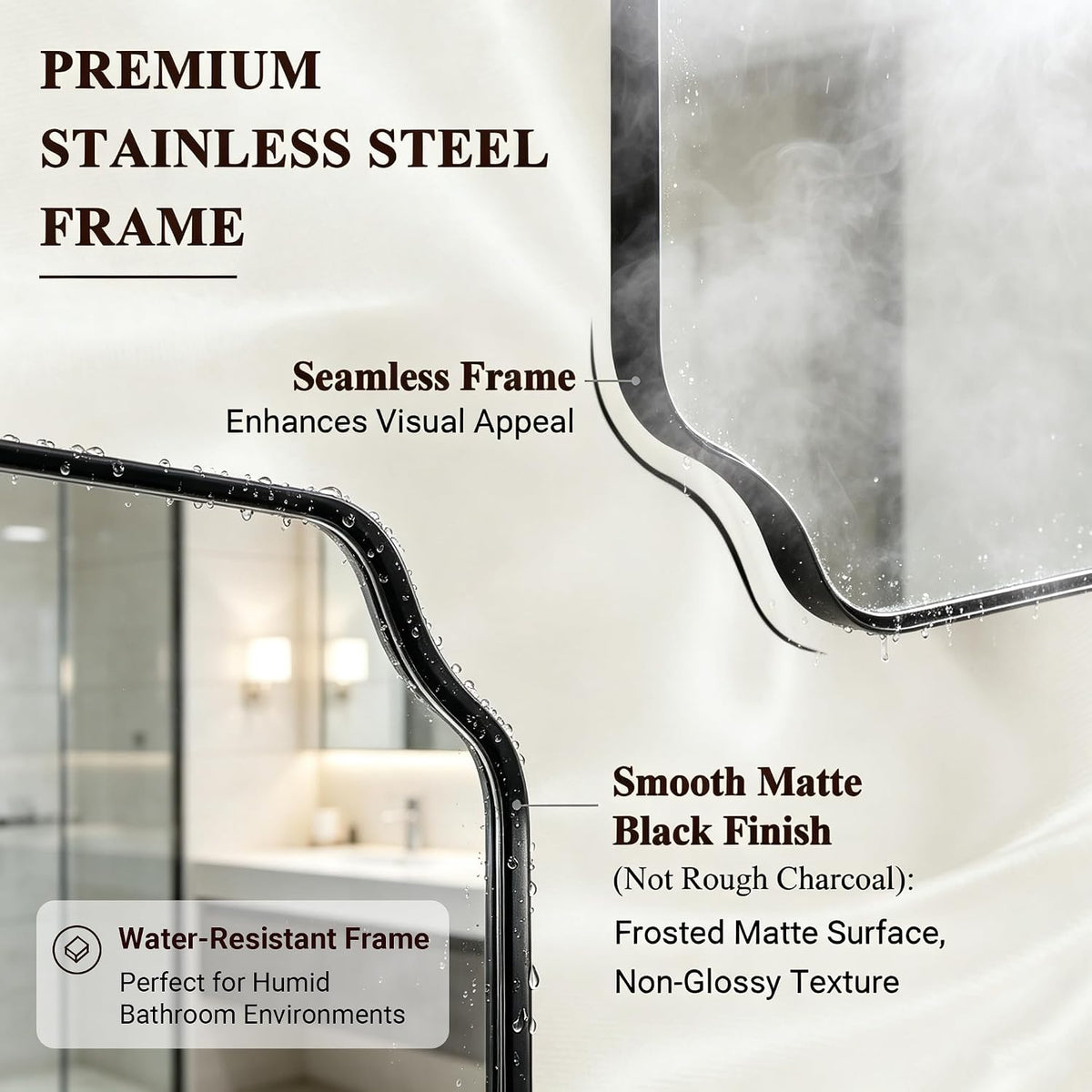 ANDY STAR 24x24 Inch Square Mirror, Matte Black Vanity Mirror, Modern Scallop...