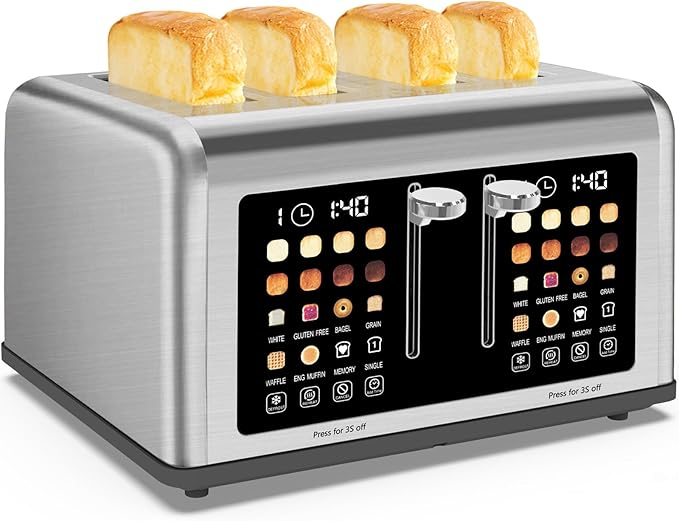 4 Slice Toaster Touch Screen, Stainless Steel Toasters Digital Timer, Dual - Image 9