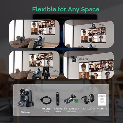 TONGVEO PTZ Camera AI Auto Tracking 12X Optical Zoom Conference Room Camera - Image 9