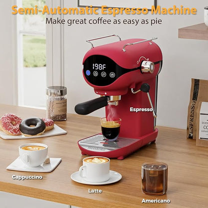 Espresso Machine with Steam Milk Frother Semi Automatic 20 Bar Compact Red with - Image 6