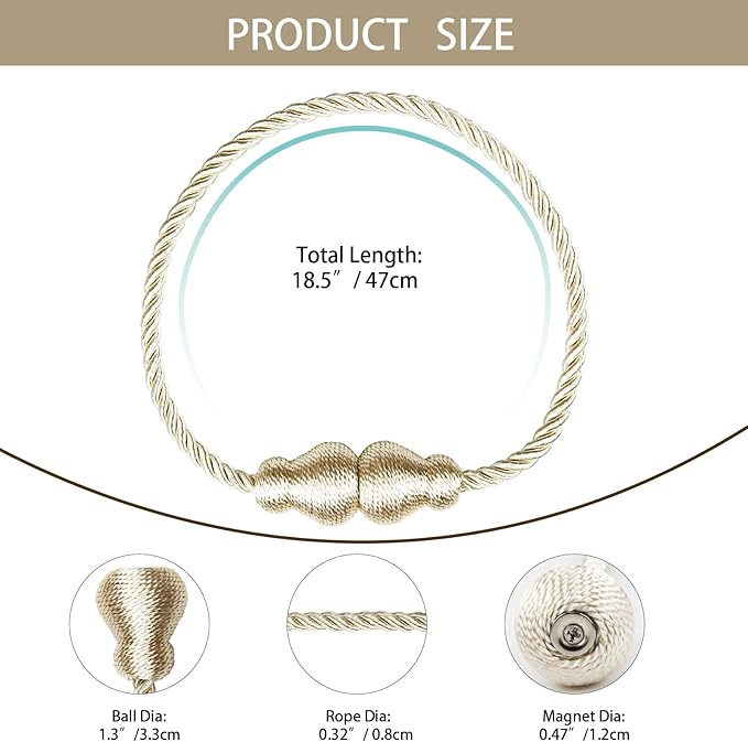 Nieffeiy Magnetic Curtain Tiebacks Outdoor Curtain Tie Backs Rope Decorative - Image 2
