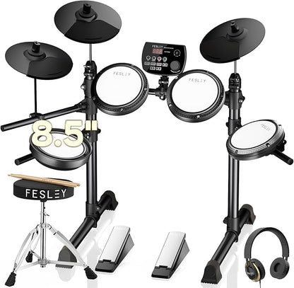 Fesley FED150W Electric Drum Set: Dual Zone Snare Drum, 2 Cymbals w/Choke by Fesley