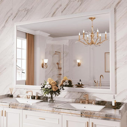 Amorho Bathroom Mirror, 60x40 Inch White Framed Bathroom Mirrors by Amorho